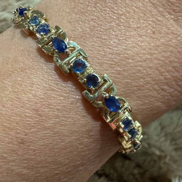 Jewelry - Dazzling 14K Yellow Gold 6.5ctw Natural Sapphire Unisex Tennis Bracelet – 6.75”